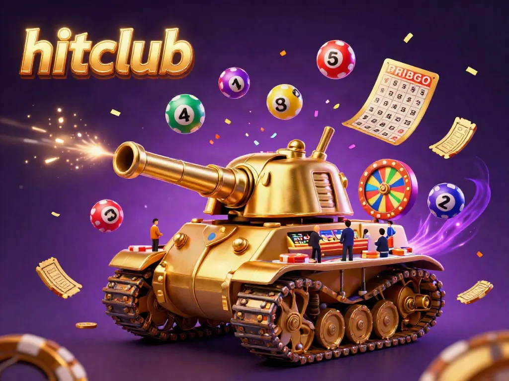 Experience the thrilling hitclub gaming scene featuring a golden beetle tank with a mini casino inside.