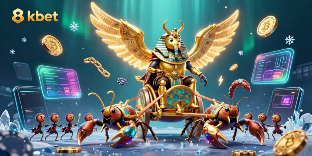 Join the excitement at 8xbet with a vibrant casino illustration filled with gold, poker chips, and NFTs.