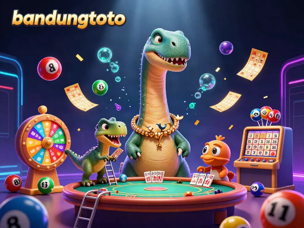 Engage with bandungtoto in a vibrant casino scene full of dynamic games and colorful lottery elements.
