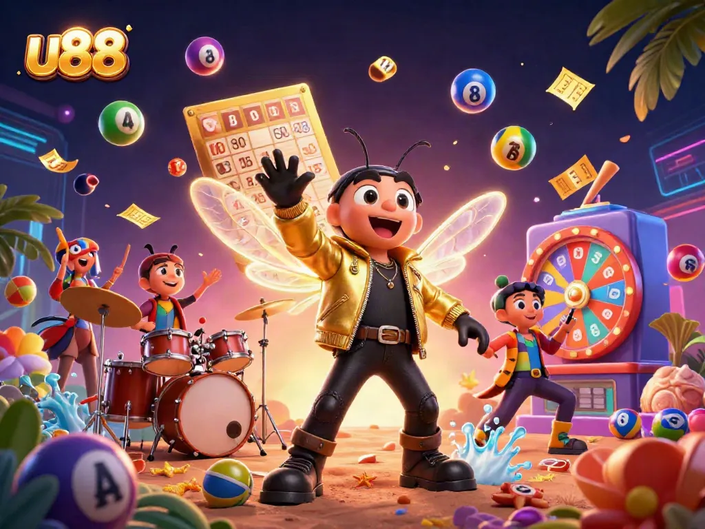 Win big with u88 in this vibrant 3D casino scene featuring exciting games and colorful elements.