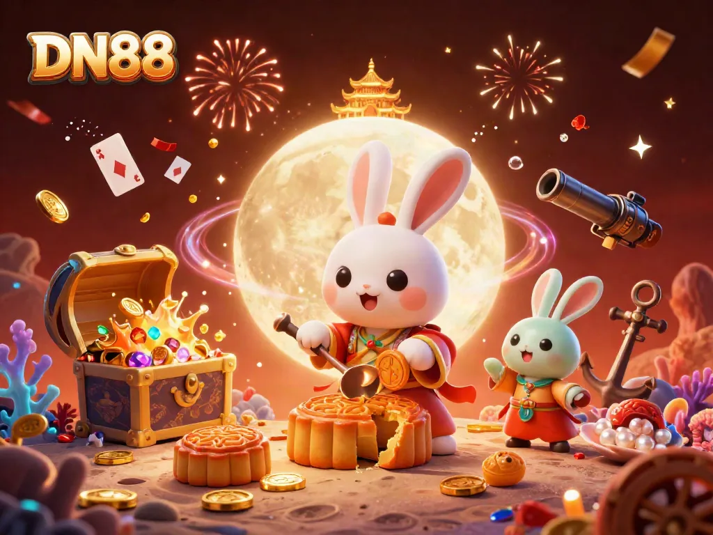 Experience thrilling gameplay with DN88 as moon rabbit combines gambling and folklore on a vibrant lunar backdrop.