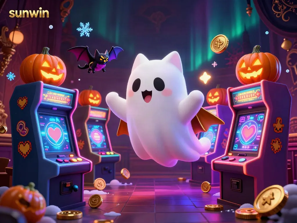 Experience slot machines and ghostly fun with the sunwin-themed 3D casino illustration.