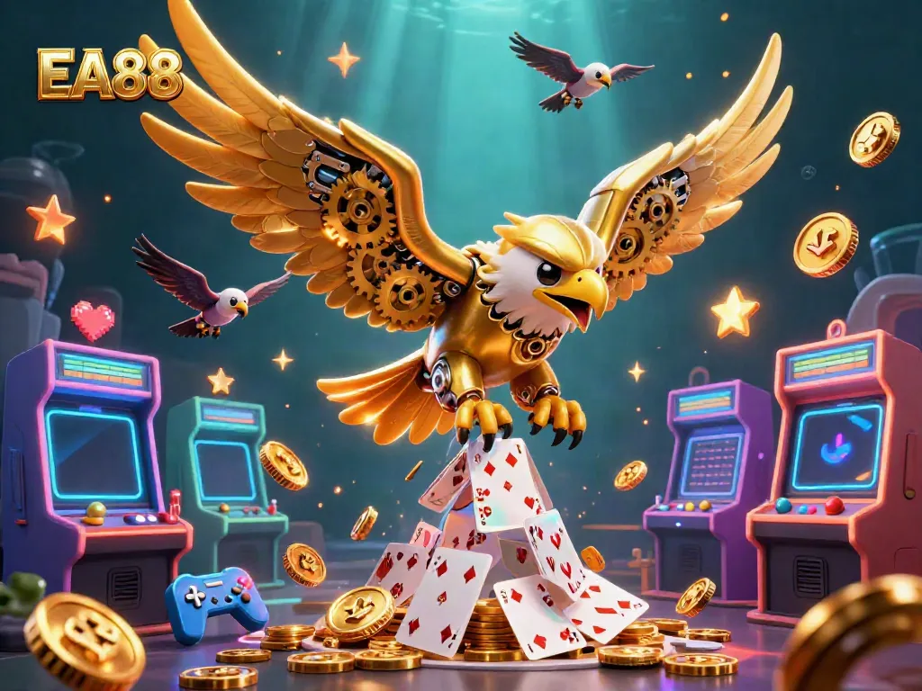 Experience the thrill of EA88 with cybernetic characters amidst vibrant casino game elements.