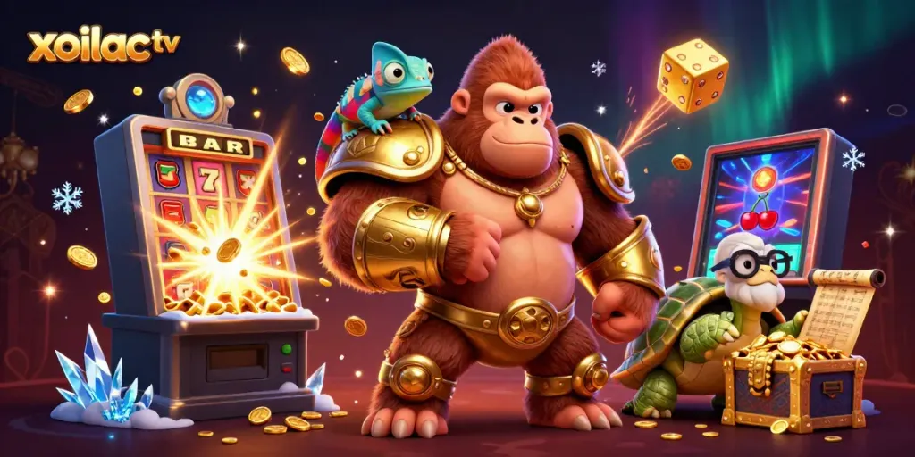 Experience thrilling wins with xoilac tv, featuring vibrant 3D casino characters and jackpot elements.