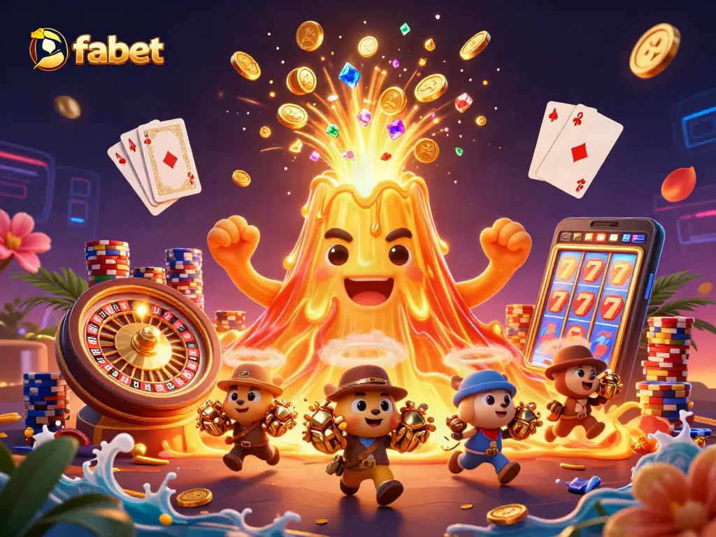 Experience the thrill of fabet with an erupting golden volcano and treasure filled adventure.