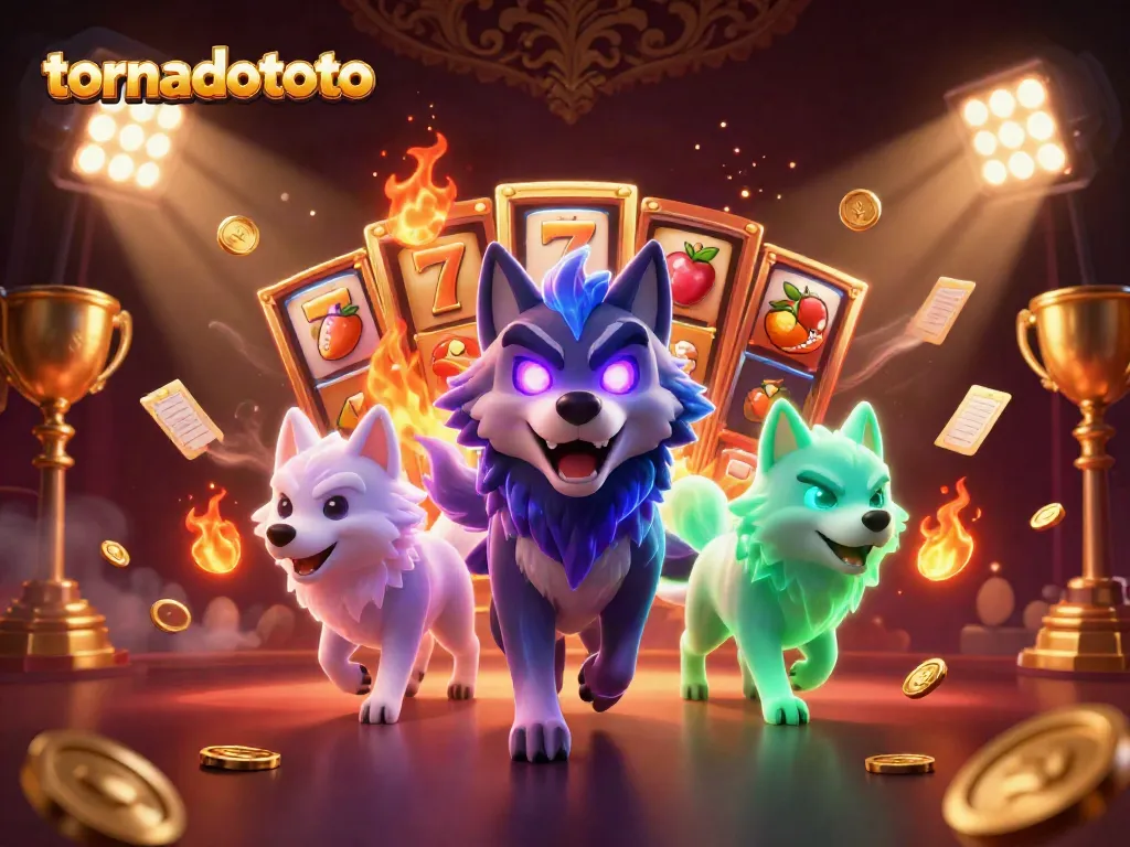 Join the excitement at tornadototo with a dynamic scene featuring slot reels, jackpots, and animated casino elements.