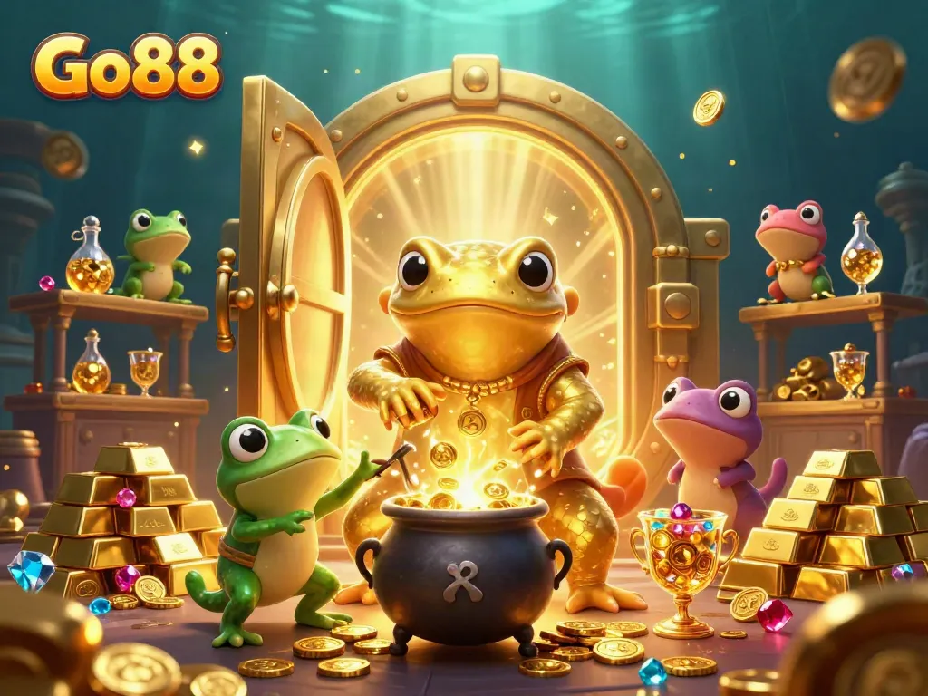 Experience the thrill of Go88 with a magical 3D casino scene full of golden treasures.