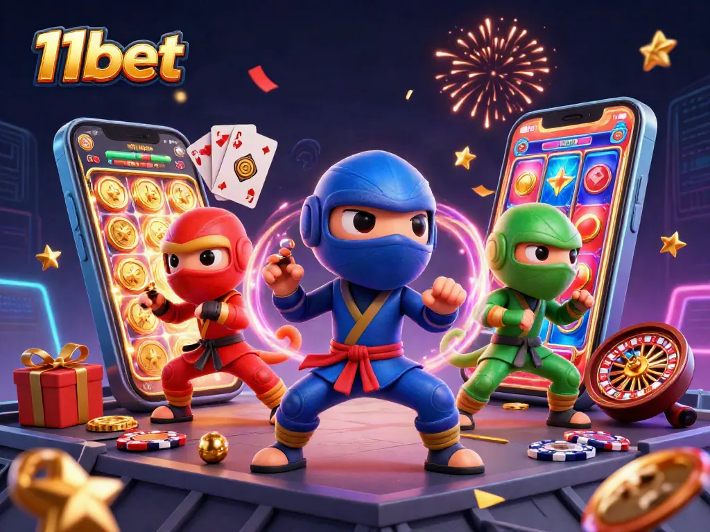 Engage in vibrant 11bet casino action amid chameleon ninjas and dynamic game elements.