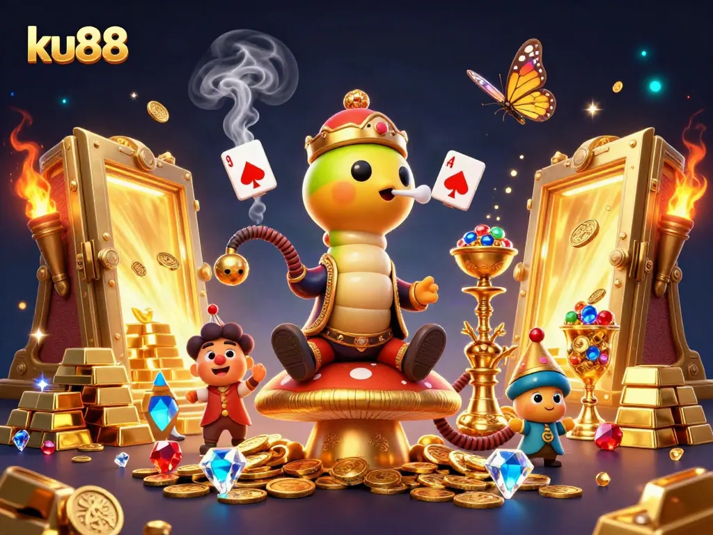 Experience epic gameplay at ku88, showcasing captivating 3D casino imagery with dynamic poker elements.