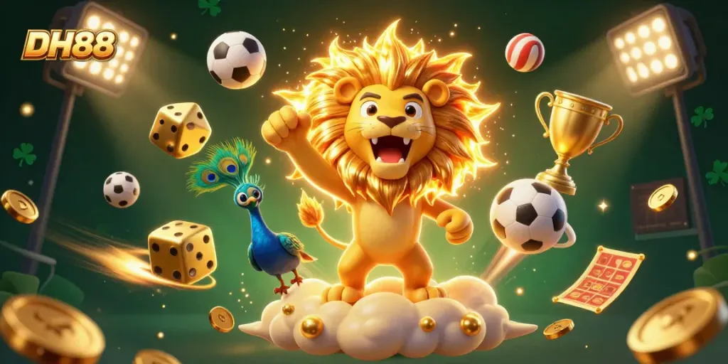 Engage with DH88 Casino's electrifying games and winnings, featuring dynamic sports elements and vibrant design.