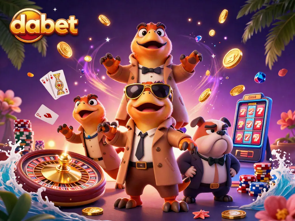 Experience thrilling action at dabet with whimsical cartoon raptors entering a casino, surrounded by sparkling gems.