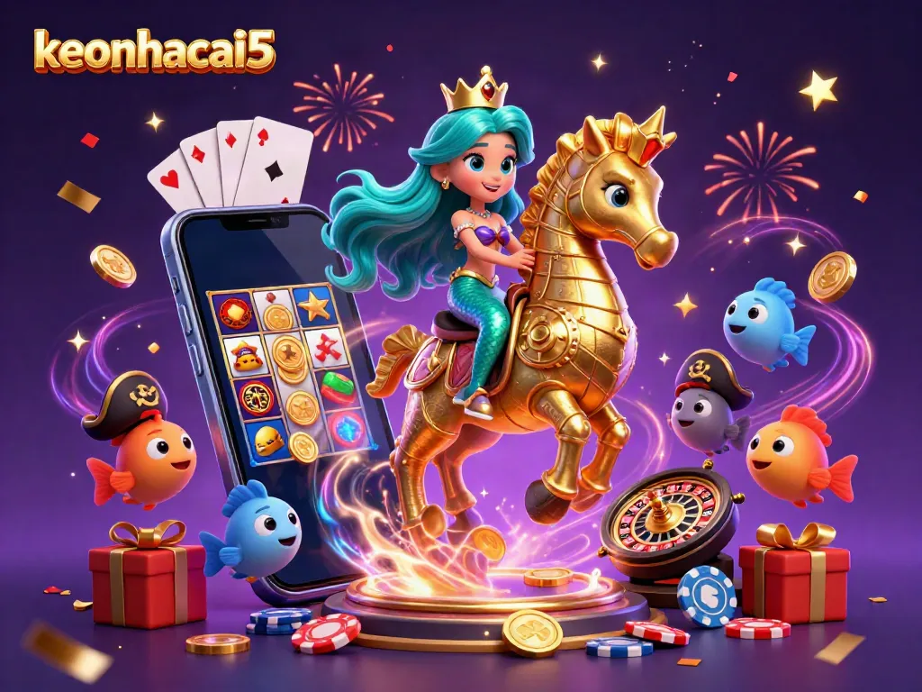 Join the mermaid princess and her seahorse on keonhacai5 for exciting online betting adventures!