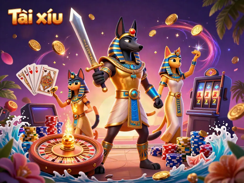 Engage in Tài xỉu online with vibrant 3D characters and dynamic casino elements.