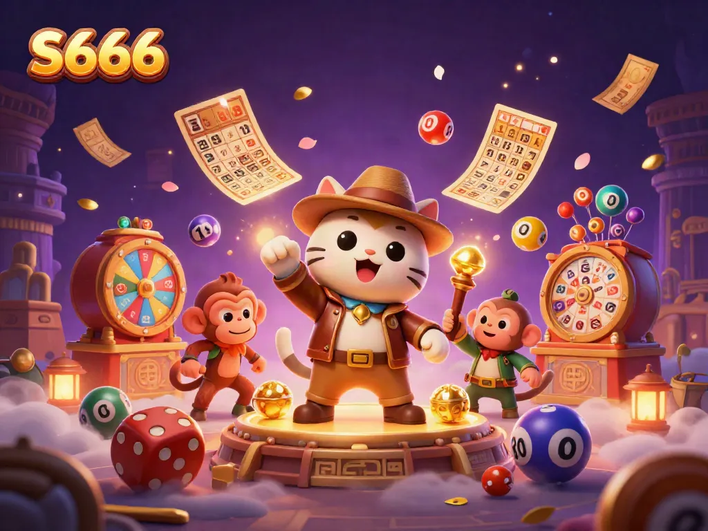 Experience the thrilling world of S666 with an explorer and monkey companion discovering treasures in a vibrant casino.