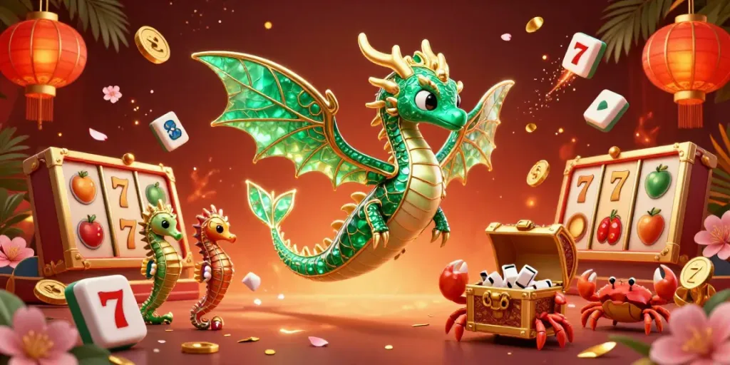 Engage with tikus4d: Immerse in a vibrant 3D illustration showcasing a streaming sea dragon and thrilling slot symbols.
