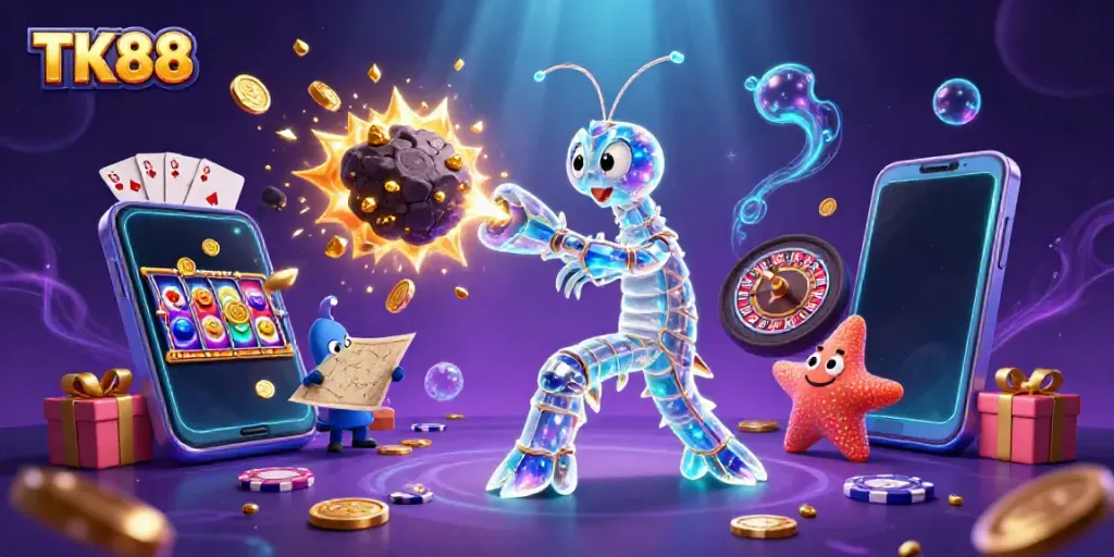 Experience the thrill of TK88 betting with exhilarating games and vibrant rewards in an immersive illustration.