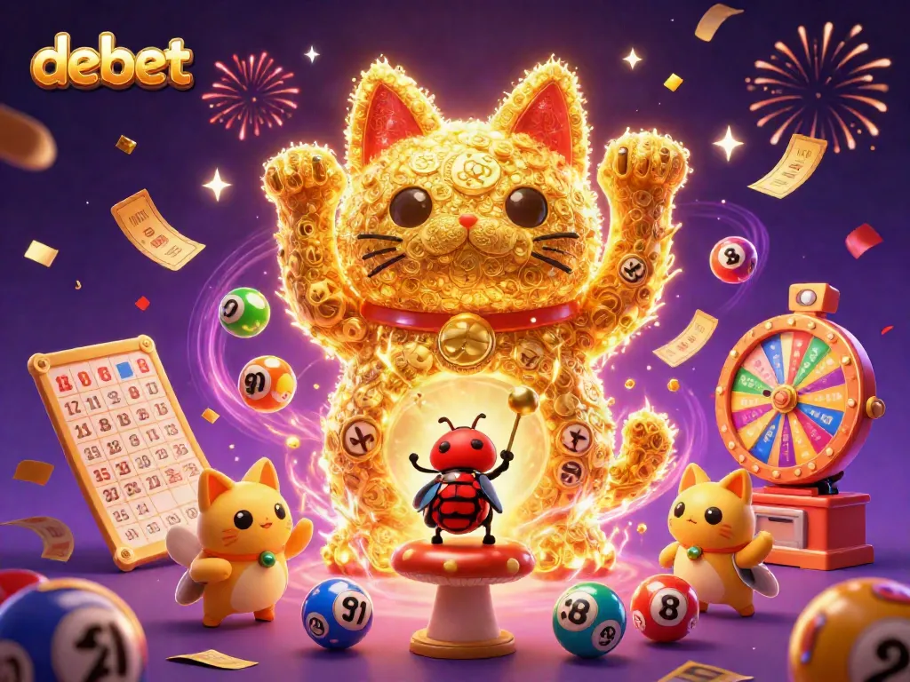 Experience debet gaming with a vibrant scene featuring a lucky cat amidst dynamic casino symbols.
