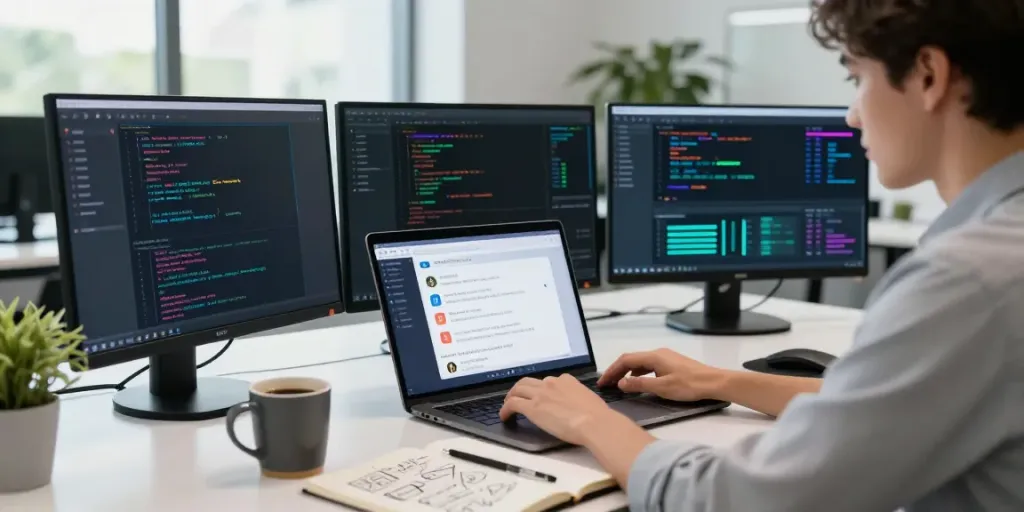 Engaging in unfiltered AI chat at a modern tech workspace