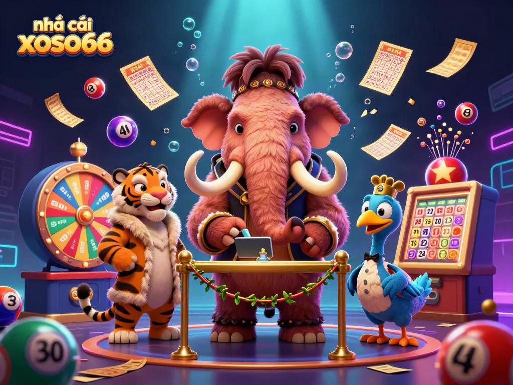 Engage with the vibrant atmosphere of nhà cái xoso66 as a woolly mammoth checks IDs at a buzzing casino door.