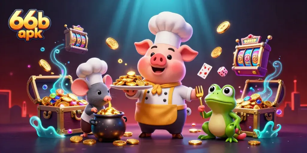 Experience fun gameplay in the 66b apk casino with lively characters and gold-filled excitement.