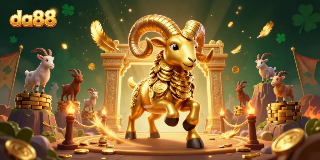 Experience thrilling gameplay at da88 with a massive golden ram charging through a lavish casino setting.