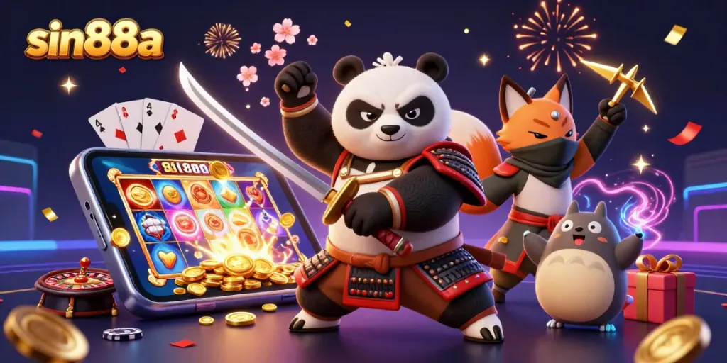 Engage with sin88a through thrilling slot adventures featuring a samurai panda, ninja fox, and lively gameplay elements.