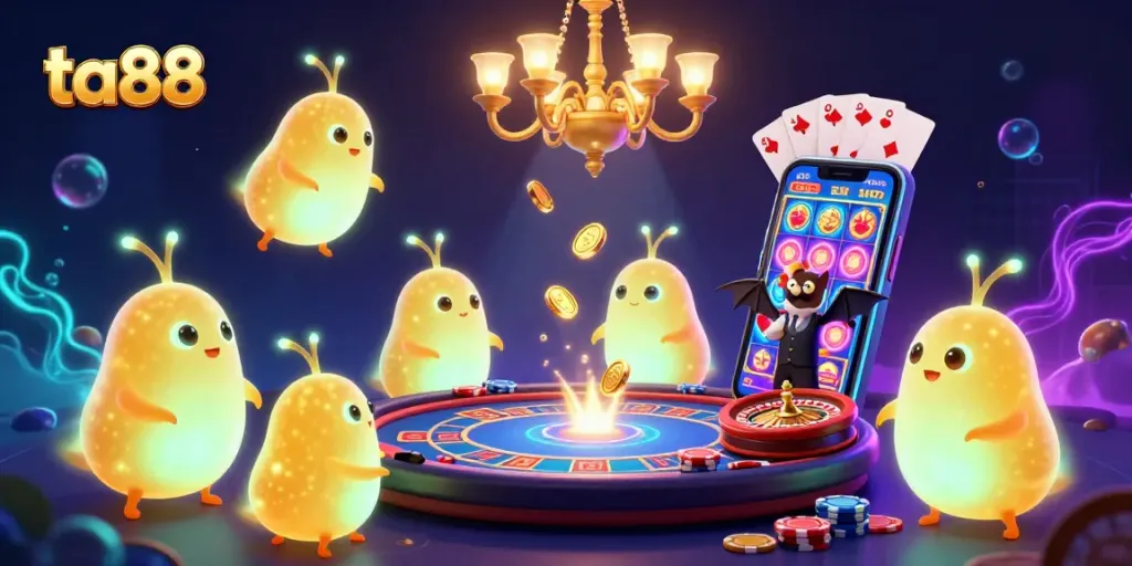 Experience the excitement of ta88 casino with glowing glowworms lighting up a vibrant gaming scene.
