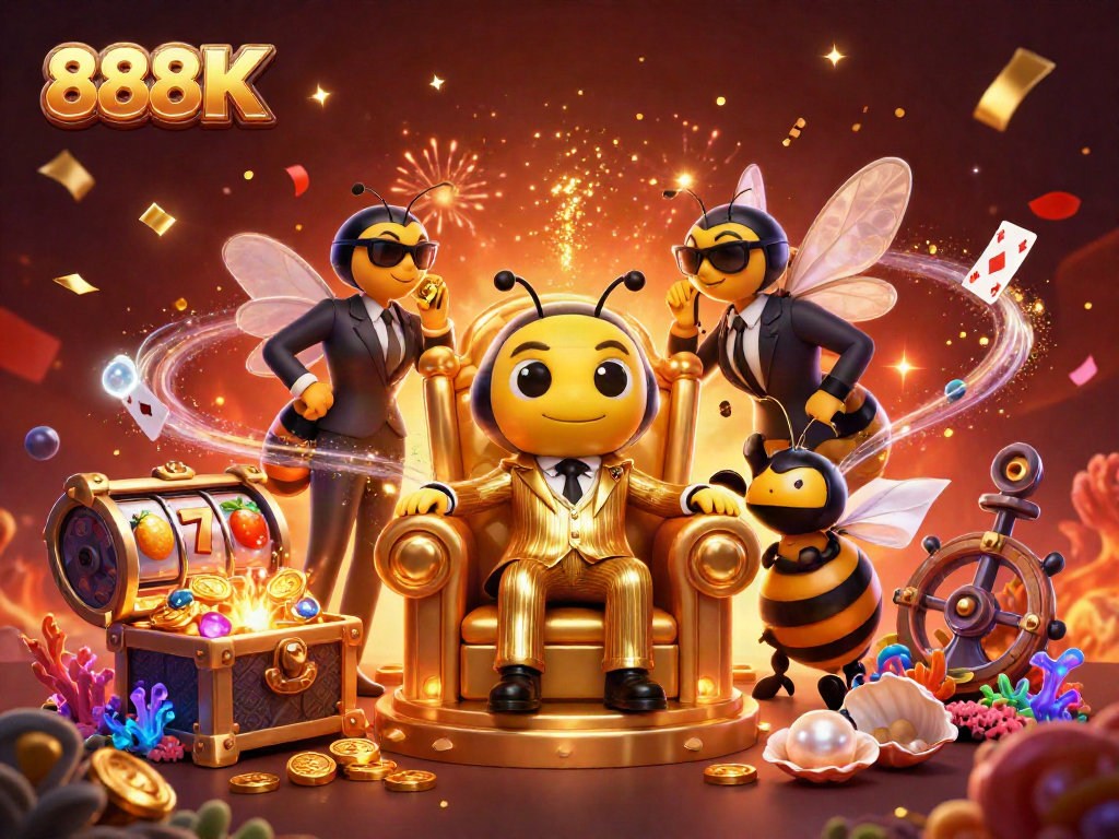 Engage with vibrant characters and gold-filled treasures in the captivating 888K casino scene.