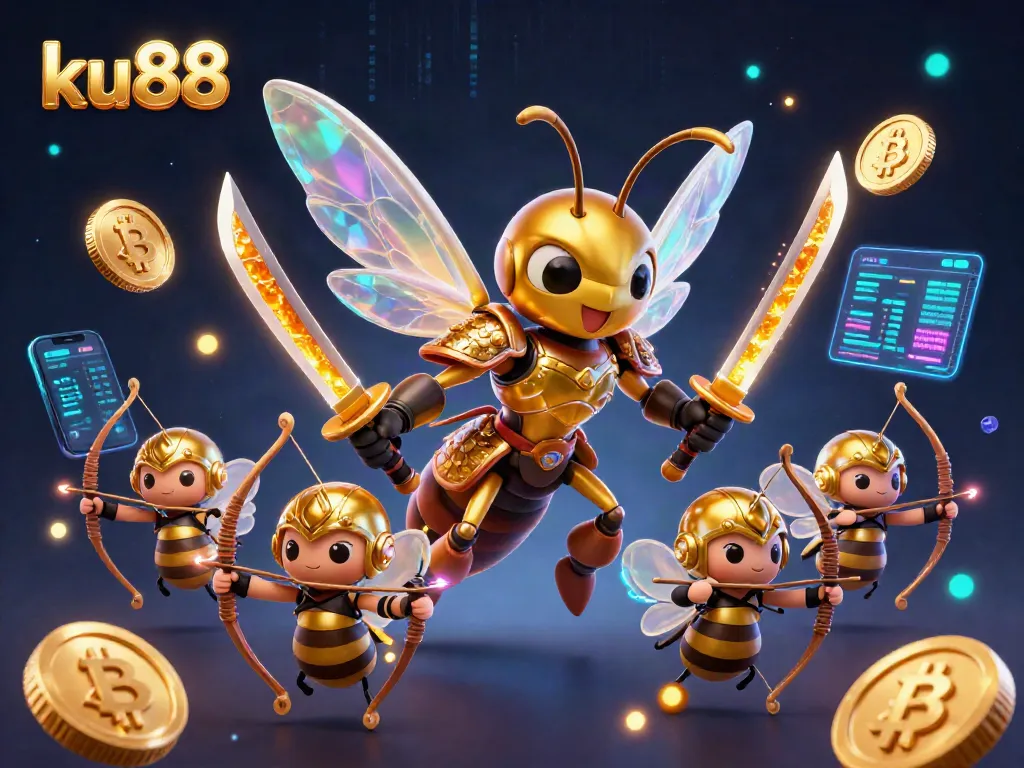 Experience the vibrant energy of ku88 with a stunning 3D illustration featuring a casino-themed hornet in action.