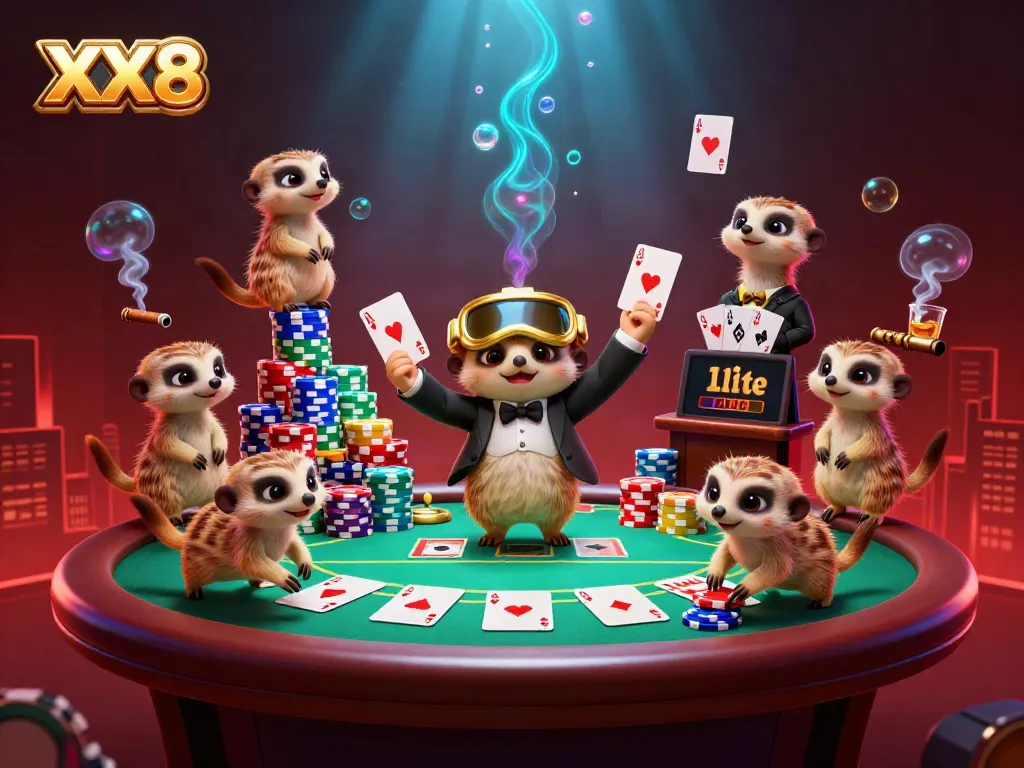 Experience the thrill of XX8 with a vibrant meerkat casino illustration showcasing dynamic gameplay and colorful elements.