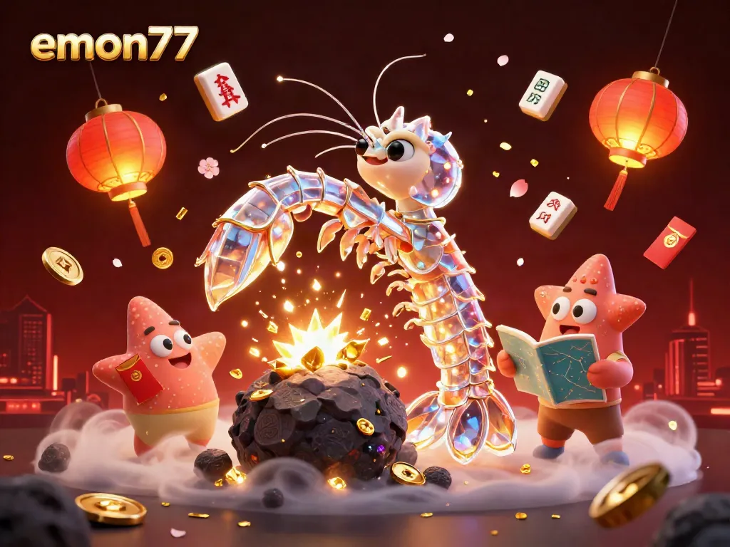 Experience emon77's vibrant casino adventure with galactic characters and dynamic gaming elements.
