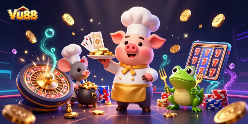 Experience the thrill of winning at VU88 with a dynamic casino scene featuring exciting game elements.