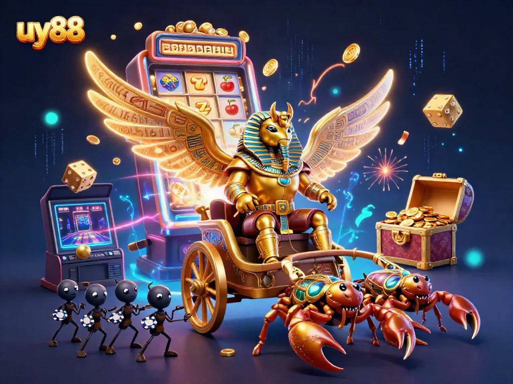Spin to win with uy88's vibrant 3D casino illustration showcasing a thrilling jackpot scene.