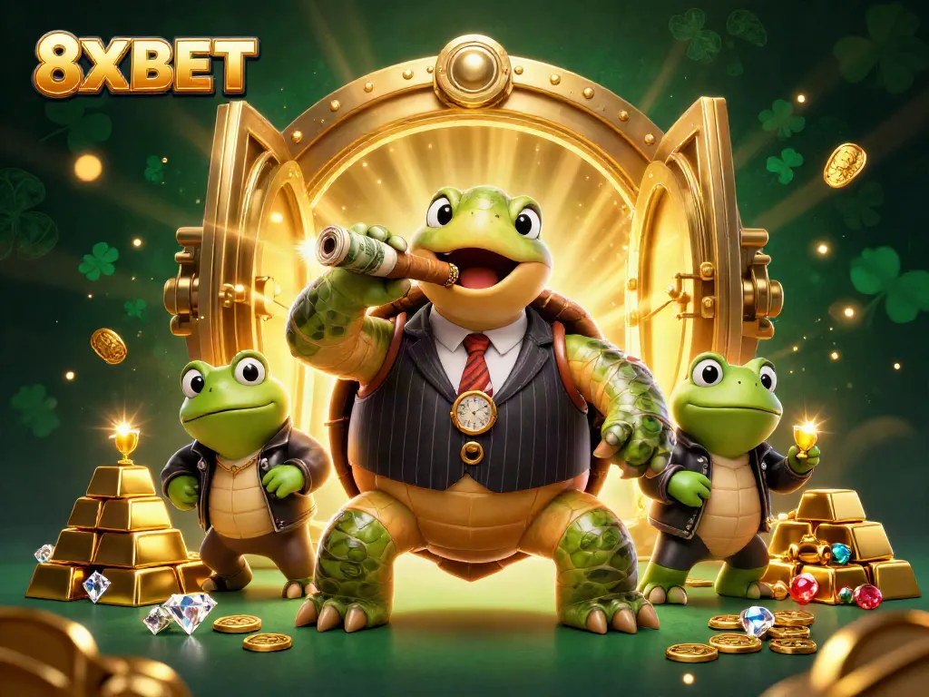 Experience thrilling adventures at 8XBET with vibrant characters and gambling treasures in one stunning scene.