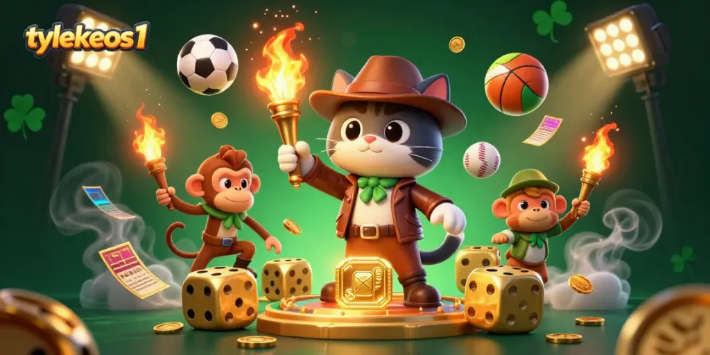 Engage with strategies at tylekeos1 featuring a dynamic scene of a cat archaeologist and monkey companion in a casino temple setting.