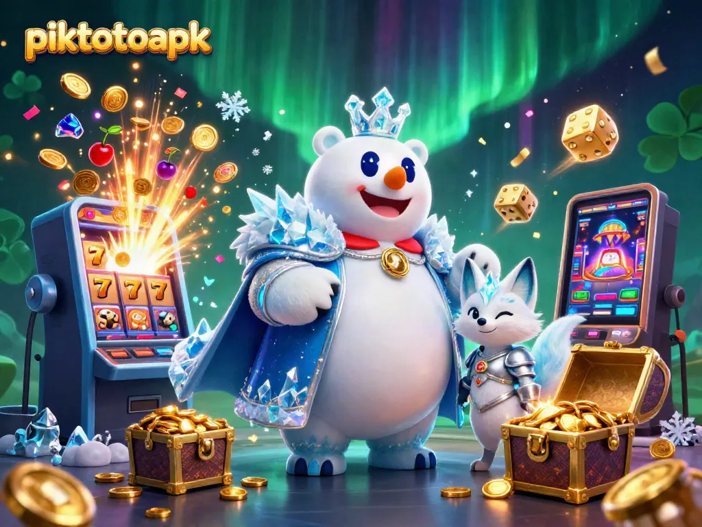 Experience the thrill of piktotoapk with a colorful jackpot explosion and engaging characters in an exciting casino scene.