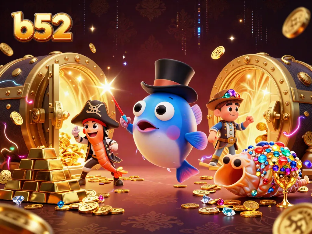 Engage in thrilling games at b52, presented with vibrant 3D characters and dynamic casino elements.