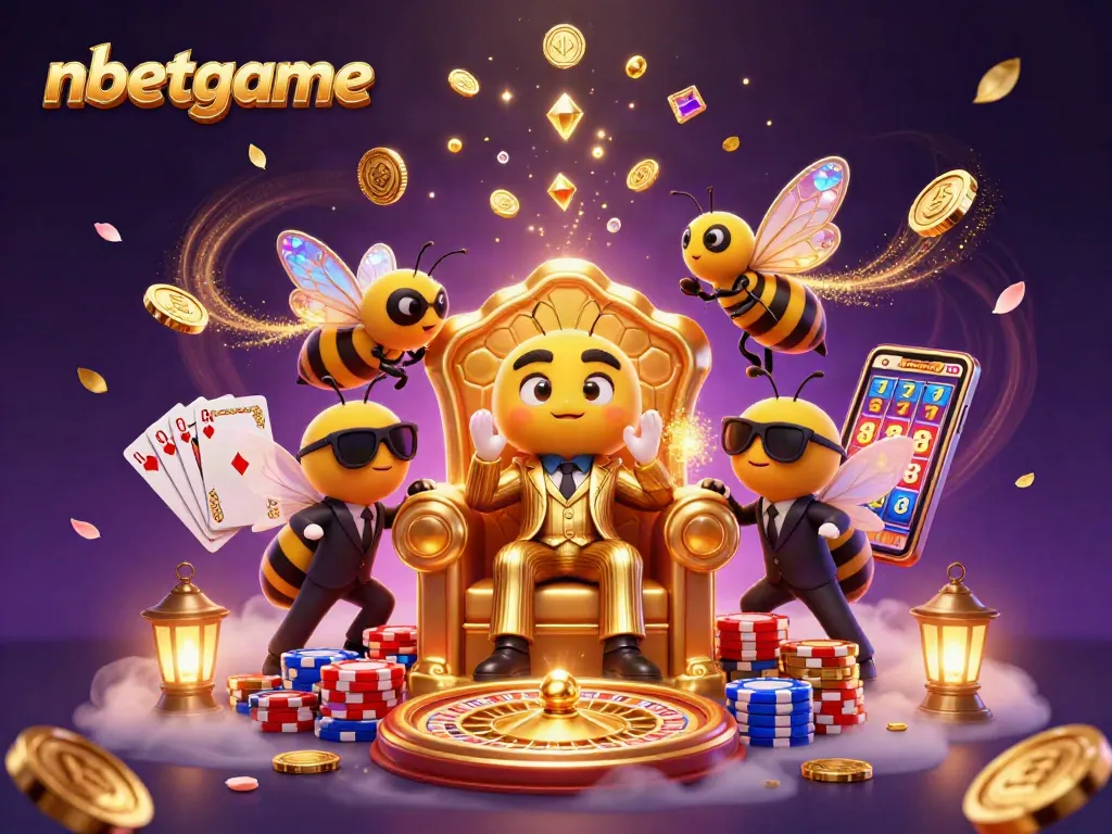 Win big with nbetgame in a vibrant 3D casino scene featuring a bee mob boss and his entourage.