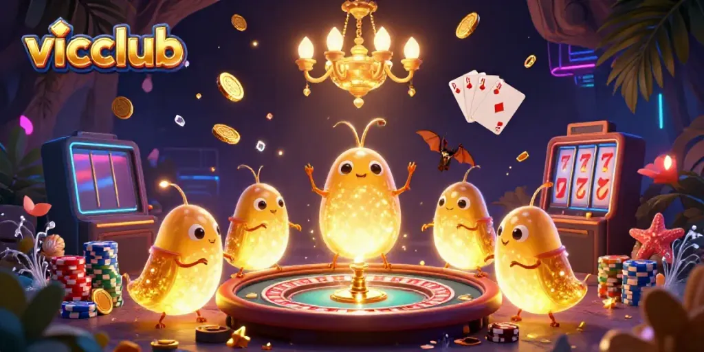 Experience the vibrant atmosphere of vicclub where glowworms illuminate the cave casino with golden lights and dramatic gaming moments.