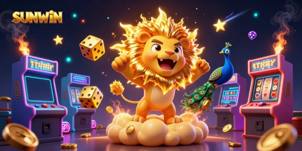 SUNWIN showcases an exhilarating online gaming scene with vibrant casino elements and characters captivating players.